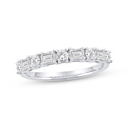 Lab-Grown Diamonds by KAY Emerald & Round-Cut Anniversary Ring 1 ct tw 14K White Gold