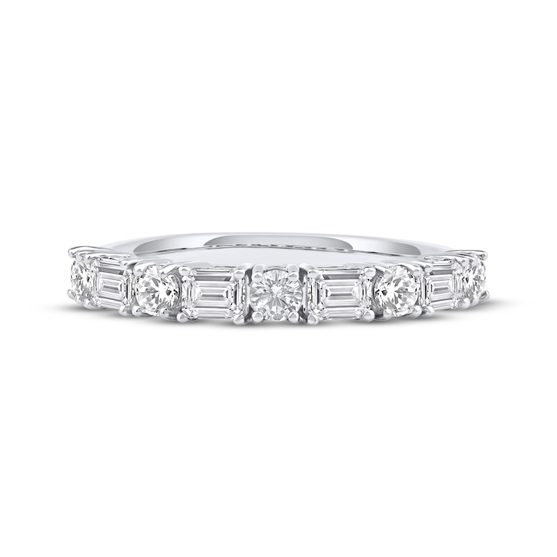 Main Image 3 of Lab-Grown Diamonds by KAY Emerald & Round-Cut Anniversary Ring 1 ct tw 14K White Gold