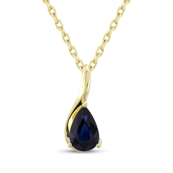 Pear-Shaped Natural Blue Sapphire Necklace 10K Yellow Gold 18"