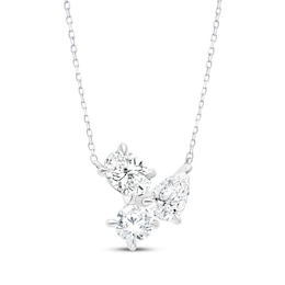 All You Are Multi-Shape Lab-Grown Diamond Three-Stone Cluster Necklace 1 ct tw 14K White Gold 18"