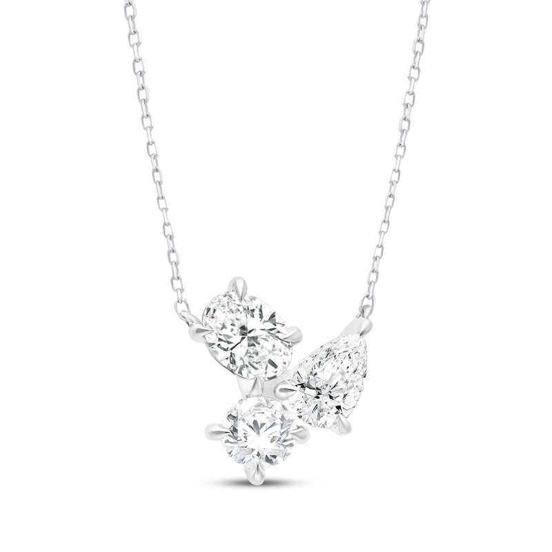 All You Are Multi-Shape Lab-Created Diamond Three-Stone Cluster Necklace 1 ct tw 14K White Gold 18"