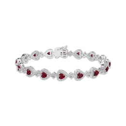 Heart-Shaped Lab-Created Ruby & White Lab-Created Sapphire Bracelet Sterling Silver 7.25&quot;