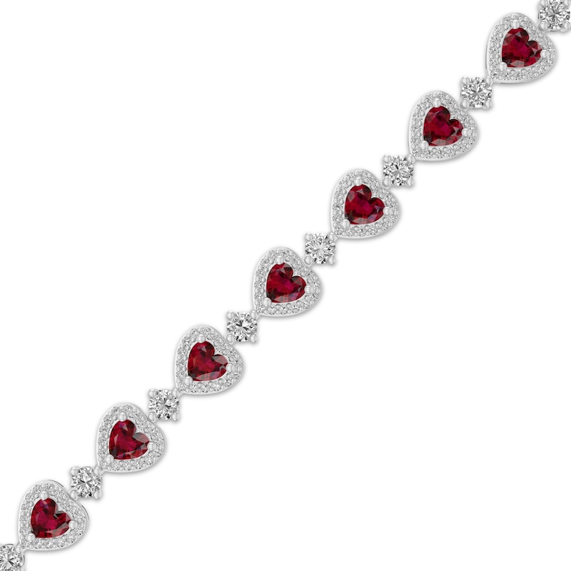 Main Image 2 of Heart-Shaped Lab-Created Ruby & White Lab-Created Sapphire Bracelet Sterling Silver 7.25&quot;