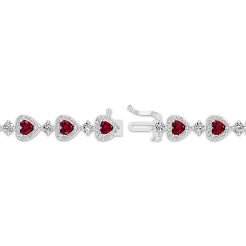 Main Image 3 of Heart-Shaped Lab-Created Ruby & White Lab-Created Sapphire Bracelet Sterling Silver 7.25&quot;