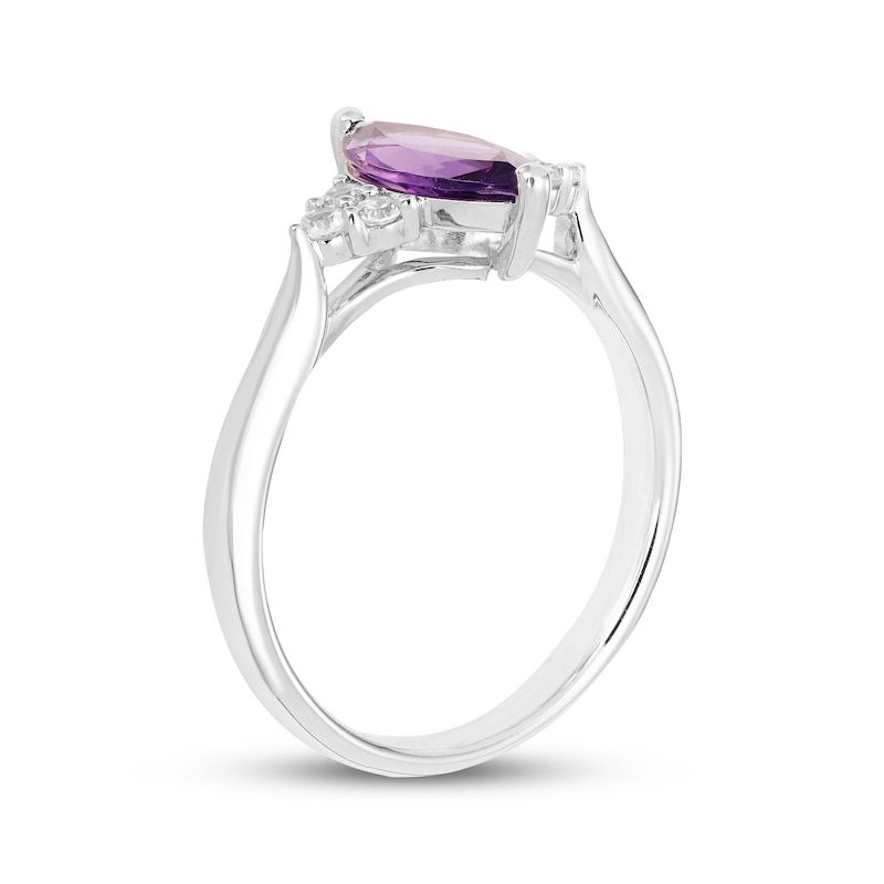 Marquise-Cut Amethyst & White Lab-Created Sapphire Ring Sterling Silver