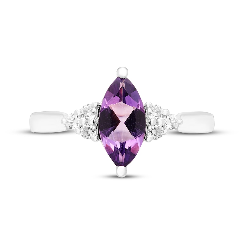 Marquise-Cut Amethyst & White Lab-Created Sapphire Ring Sterling Silver