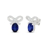 Thumbnail Image 1 of Oval-Cut Blue Lab-Created Sapphire & White Lab-Created Sapphire Bow Earrings Sterling Silver