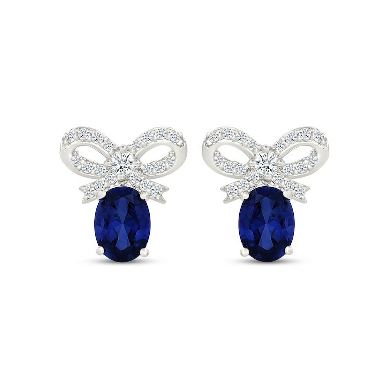 Main Image 2 of Oval-Cut Blue Lab-Created Sapphire & White Lab-Created Sapphire Bow Earrings Sterling Silver