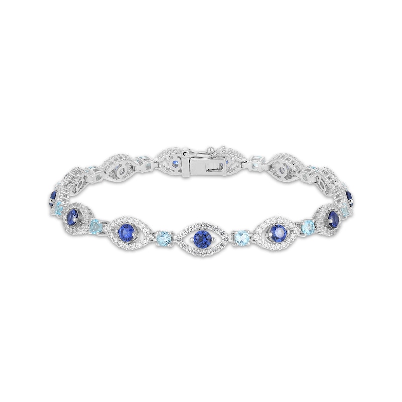 Main Image 1 of Swiss Blue Topaz, Blue & White Lab-Created Sapphire Evil Eye Bracelet 7.25&quot;