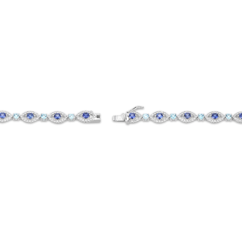 Main Image 3 of Swiss Blue Topaz, Blue & White Lab-Created Sapphire Evil Eye Bracelet 7.25&quot;