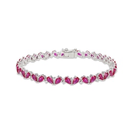 Pear-Shaped Lab-Created Ruby & White Lab-Created Sapphire Bracelet 7.25&quot;