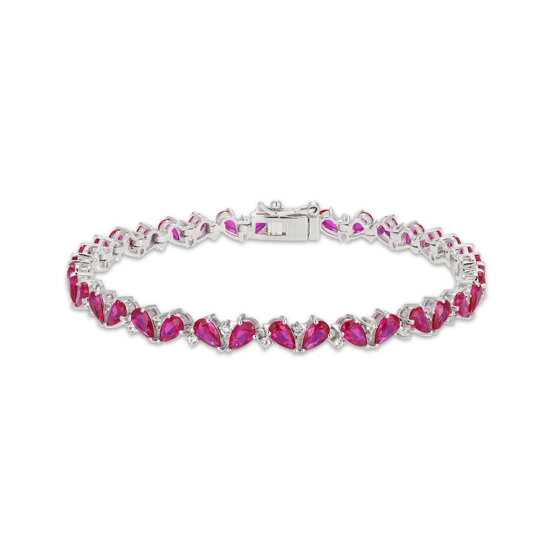 Main Image 1 of Pear-Shaped Lab-Created Ruby & White Lab-Created Sapphire Bracelet 7.25&quot;