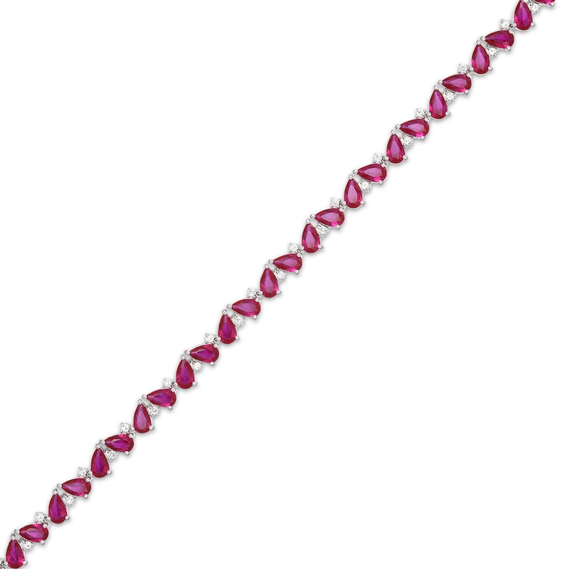 Main Image 2 of Pear-Shaped Lab-Created Ruby & White Lab-Created Sapphire Bracelet 7.25&quot;