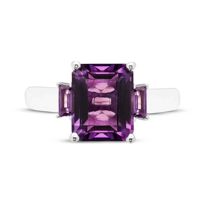 Emerald-Cut Amethyst Three-Stone Ring Sterling Silver