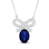 Thumbnail Image 1 of Oval-Cut Blue Lab-Created Sapphire & White Lab-Created Sapphire Bow Necklace Sterling Silver 18&quot;