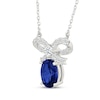 Thumbnail Image 2 of Oval-Cut Blue Lab-Created Sapphire & White Lab-Created Sapphire Bow Necklace Sterling Silver 18&quot;