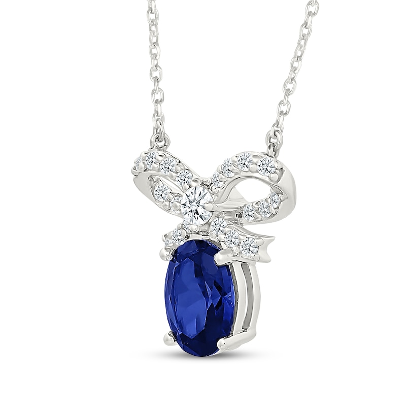 Main Image 2 of Oval-Cut Blue Lab-Created Sapphire & White Lab-Created Sapphire Bow Necklace Sterling Silver 18&quot;