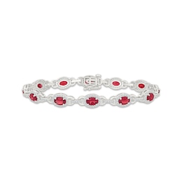 Oval-Cut Lab-Created Ruby & White Lab-Created Sapphire Link Bracelet Sterling Silver 7&quot;