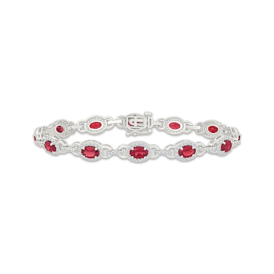 Oval-Cut Lab-Created Ruby & White Lab-Created Sapphire Link Bracelet Sterling Silver 7"