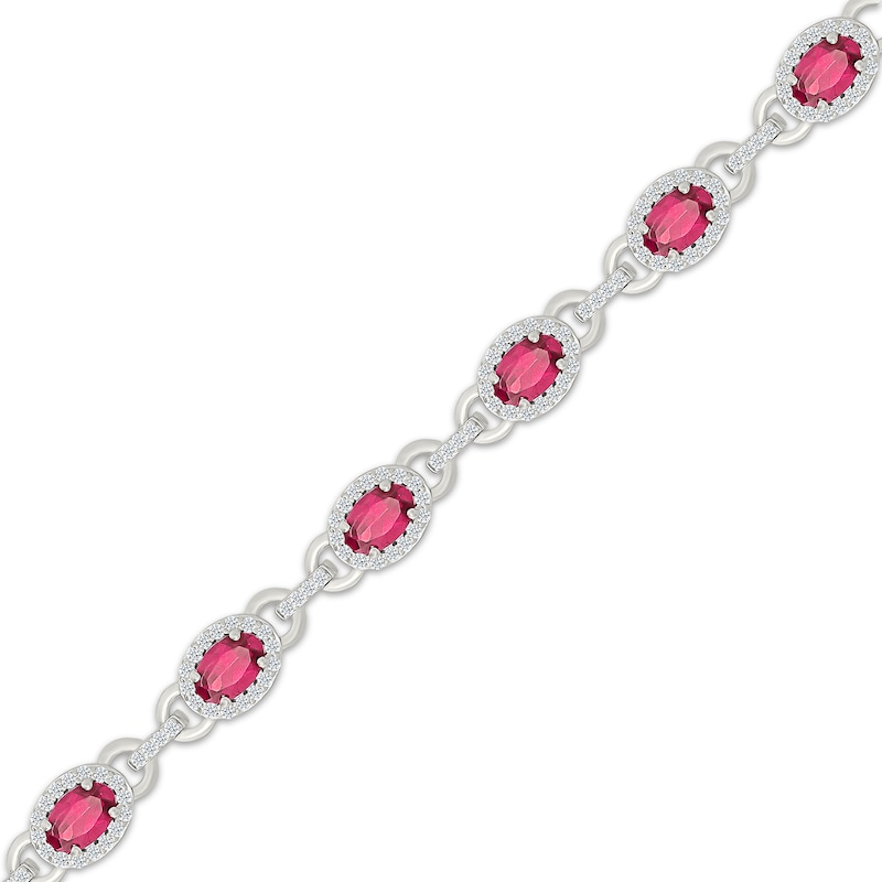 Main Image 2 of Oval-Cut Lab-Created Ruby & White Lab-Created Sapphire Link Bracelet Sterling Silver 7&quot;