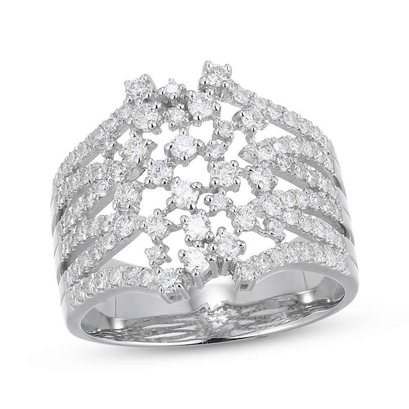 Main Image 1 of Diamond Multi-Row Scatter Fashion Ring 1 ct tw 10K White Gold