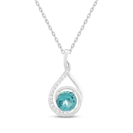 Oceanic Blue Topaz & White Lab-Created Sapphire Infinity Teardrop Necklace Sterling Silver 18&quot;