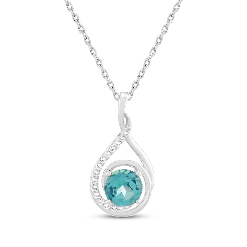 Main Image 1 of Oceanic Blue Topaz & White Lab-Created Sapphire Infinity Teardrop Necklace Sterling Silver 18&quot;