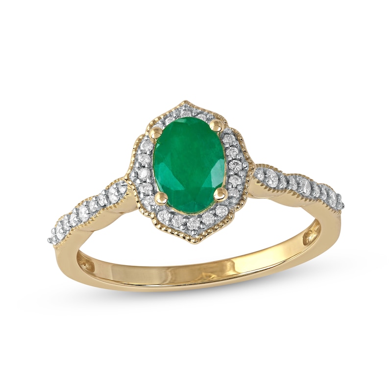 Main Image 1 of Emerald & Diamond Ring 1/6 ct tw 10K Yellow Gold