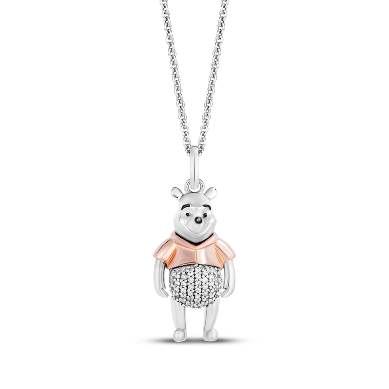 Main Image 1 of Disney Treasures Winnie the Pooh Diamond Necklace 1/10 ct tw Sterling Silver & 10K Rose Gold 19&quot;