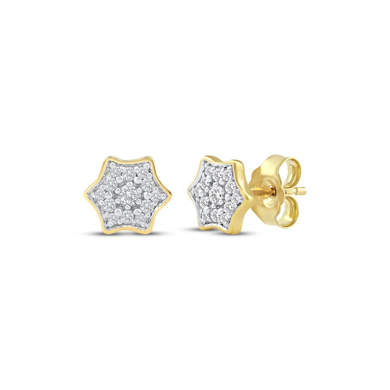 Main Image 1 of Multi-Diamond Curved Hexagon Stud Earrings 1/6 ct tw 10K Yellow Gold