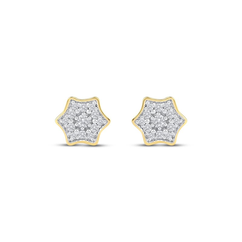 Main Image 2 of Multi-Diamond Curved Hexagon Stud Earrings 1/6 ct tw 10K Yellow Gold