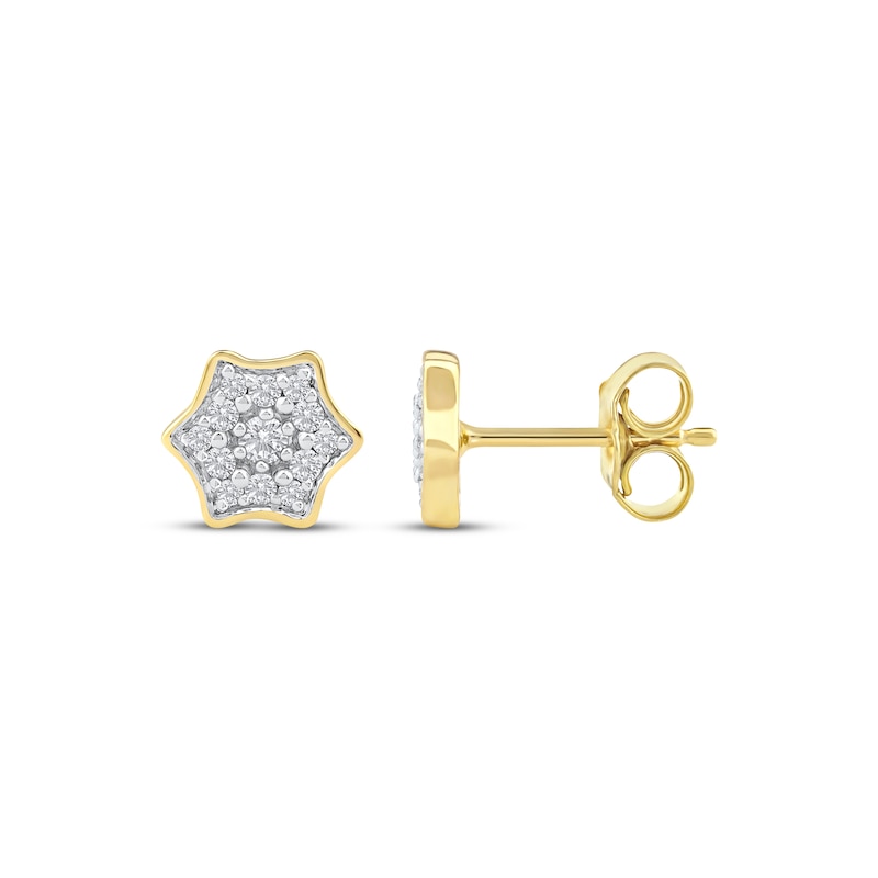 Main Image 3 of Multi-Diamond Curved Hexagon Stud Earrings 1/6 ct tw 10K Yellow Gold