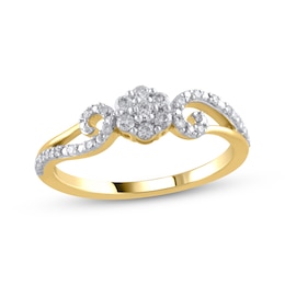 Multi-Diamond Floral Promise Ring 1/5 ct tw 10K Yellow Gold