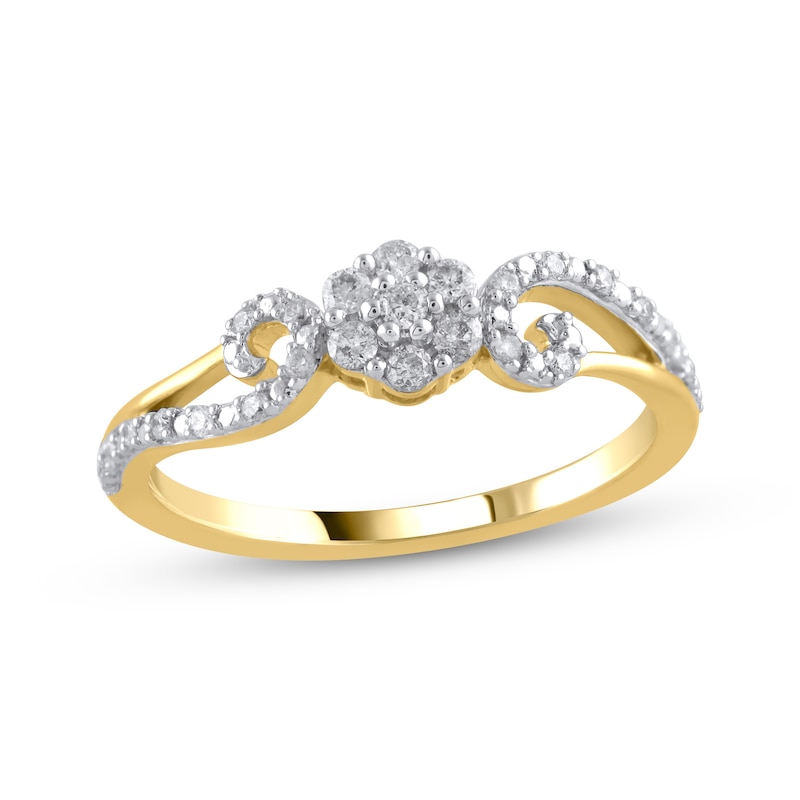 Main Image 1 of Multi-Diamond Floral Promise Ring 1/5 ct tw 10K Yellow Gold