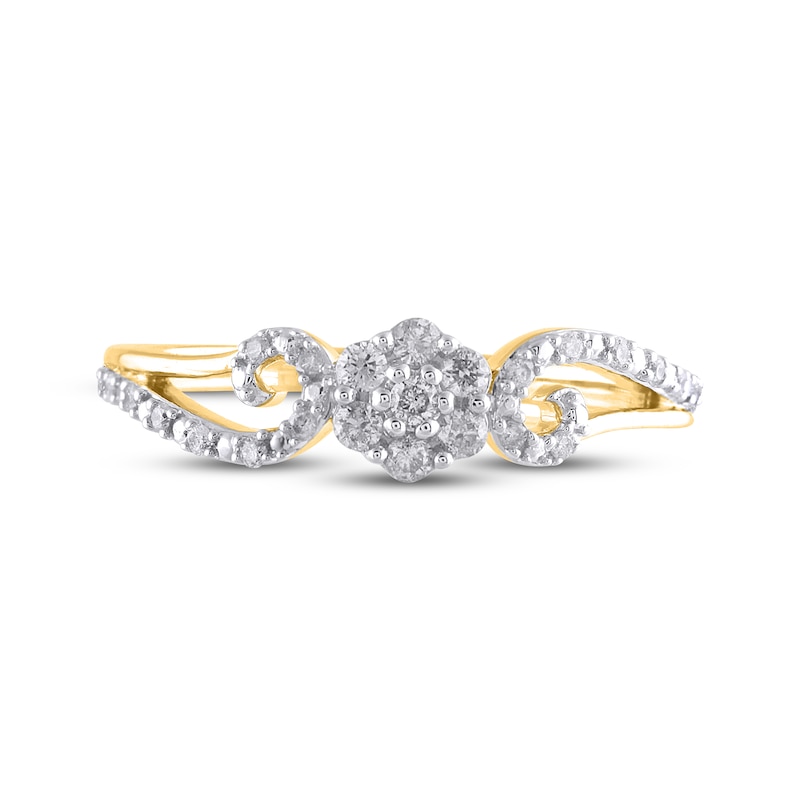 Main Image 3 of Multi-Diamond Floral Promise Ring 1/5 ct tw 10K Yellow Gold