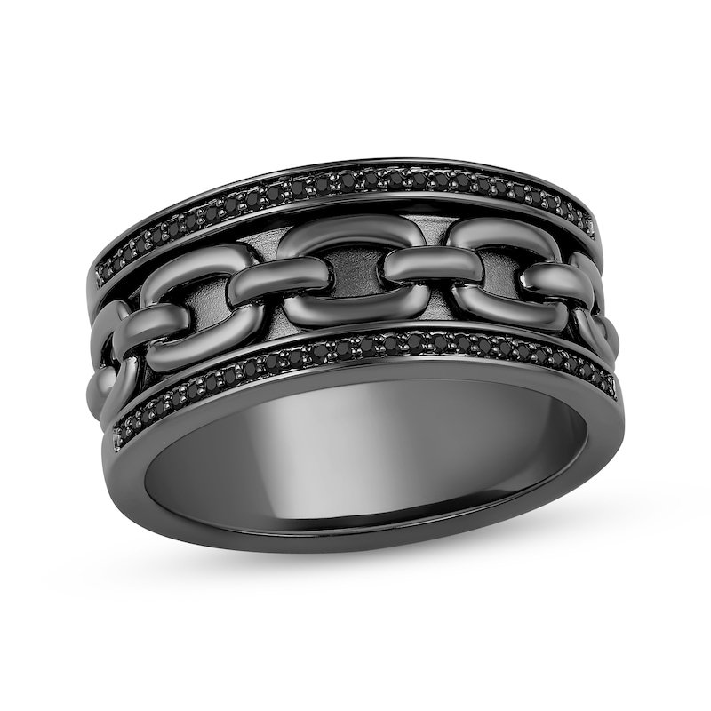 Main Image 1 of Ink & Ice Men's Black Diamond Chain Link Ring 1/5 ct tw Black Rhodium-Plated Sterling Silver