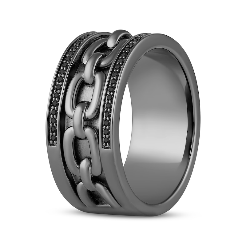 Main Image 2 of Ink & Ice Men's Black Diamond Chain Link Ring 1/5 ct tw Black Rhodium-Plated Sterling Silver