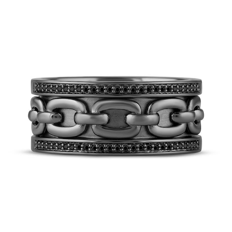 Main Image 4 of Ink & Ice Men's Black Diamond Chain Link Ring 1/5 ct tw Black Rhodium-Plated Sterling Silver