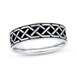 Men's Patterned Wedding Band 10K White Gold & Black Rhodium 6.5mm