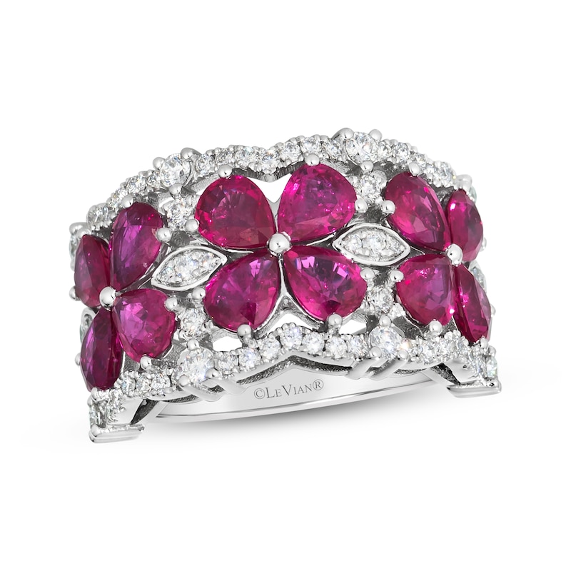 Main Image 1 of Le Vian Vault Pear-Shaped Ruby Flower Ring 3/4 ct tw Platinum