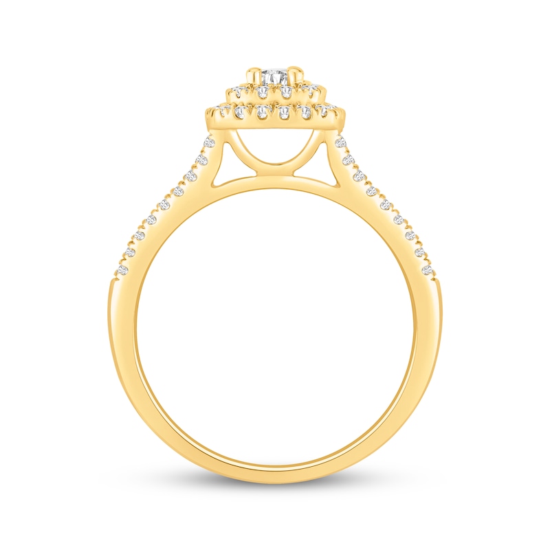 Main Image 3 of Round-Cut Diamond Double Halo Engagement Ring 1/2 ct tw 10K Yellow Gold