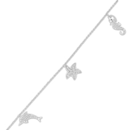 Diamond Ocean Life Anklet 1/8 ct tw Sterling Silver 9&quot;