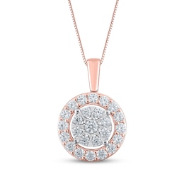 Multi-Diamond Halo Necklace 1 ct tw 10K Rose Gold 18&quot;