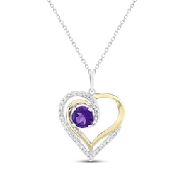 Amethyst & Diamond Heart Necklace 1/4 ct tw Sterling Silver & 10K Yellow Gold 18&quot;