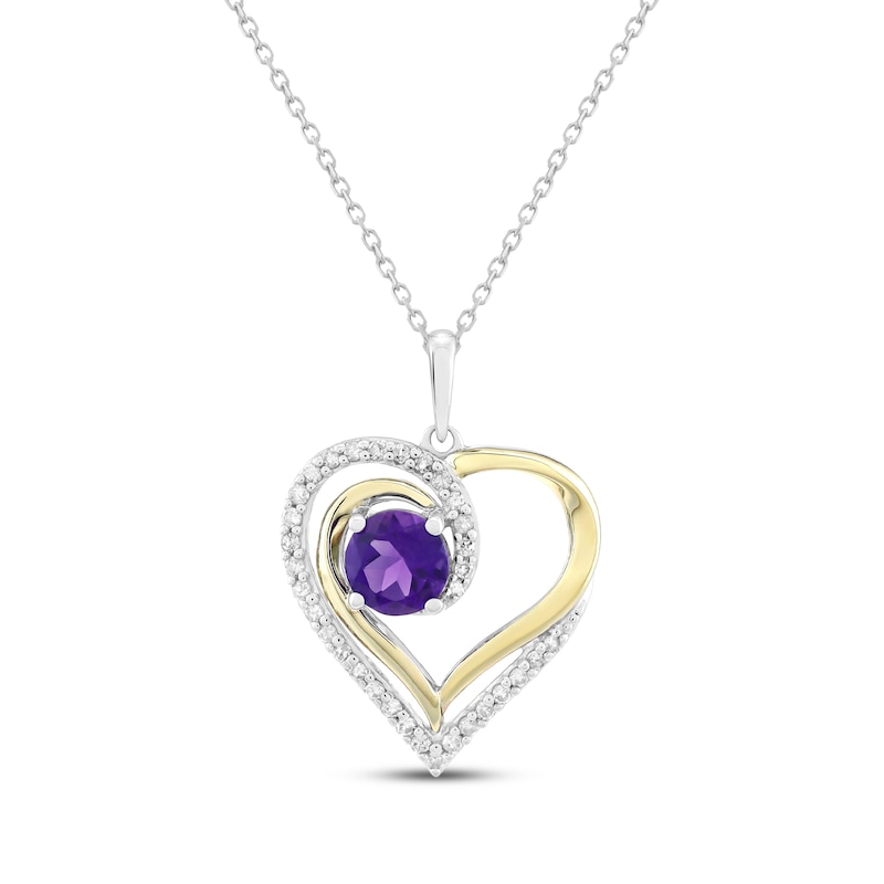 Main Image 1 of Amethyst & Diamond Heart Necklace 1/4 ct tw Sterling Silver & 10K Yellow Gold 18&quot;