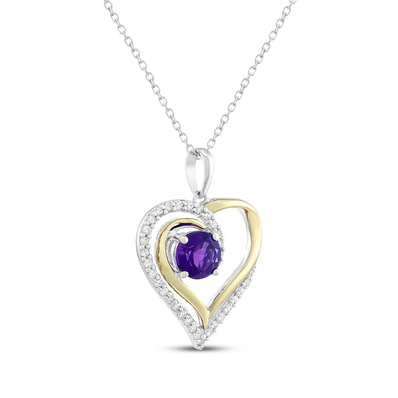 Main Image 2 of Amethyst & Diamond Heart Necklace 1/4 ct tw Sterling Silver & 10K Yellow Gold 18&quot;