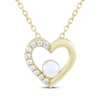 Thumbnail Image 1 of Cultured Pearl & White Lab-Created Sapphire Heart Necklace 10K Yellow Gold 18&quot;