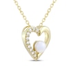 Thumbnail Image 2 of Cultured Pearl & White Lab-Created Sapphire Heart Necklace 10K Yellow Gold 18&quot;