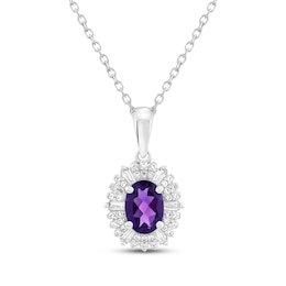 Oval-Cut Amethyst & White Lab-Created Sapphire Halo Necklace Sterling Silver 18&quot;