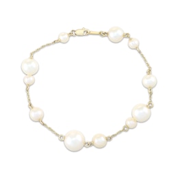 Cultured Pearl Station Bracelet 10K Yellow Gold 7.25&quot;